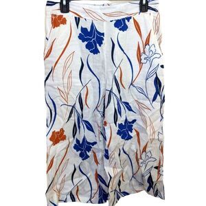 Rachel Roy Floral 100% Linen Cropped High Rise Pull On Wide Leg Pants Small